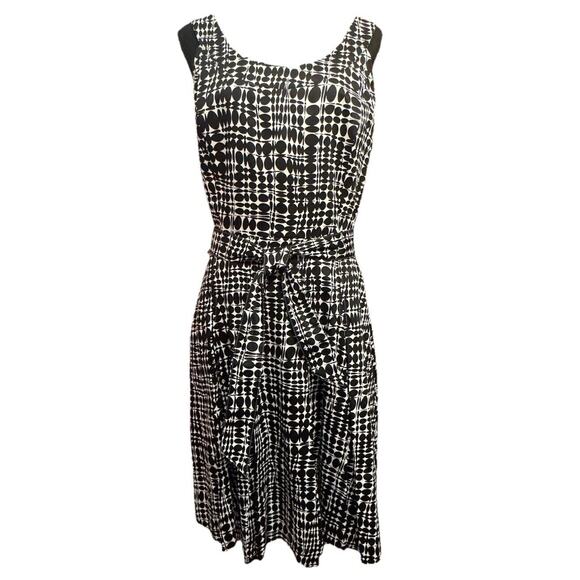 Calvin Klein Dresses & Skirts - Calvin Klein Dress 10 Belted Pleated Midi Black White Career Office Retro
